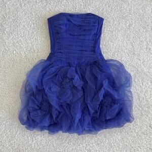 Y2K Jessica McClintock Juniors Blue Strapless Tulle Dress with Florals (size 3)